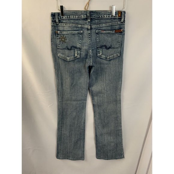 7 Seven For All Mankind USA Made Women’s Flared SZ 30 Denim Bedazzle Jeans - Picture 5 of 8